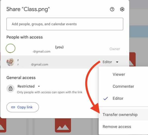 how to transfer ownership Google Drive