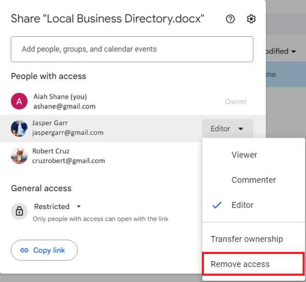 how to unshare documents in google drive