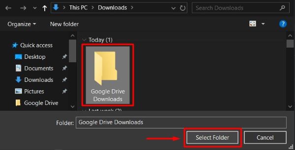 Google Drive change download location