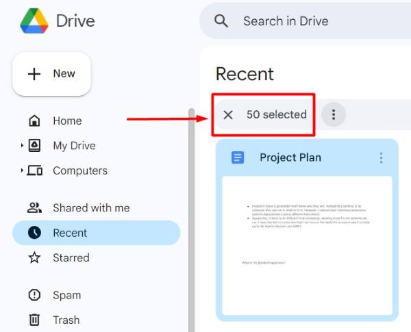 remove recent in Google Drive 