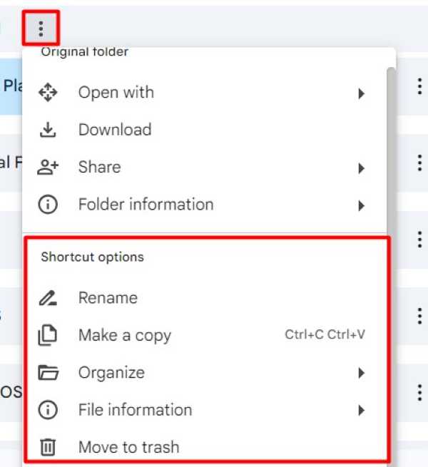 remove a shortcut on Google Drive without deleting files