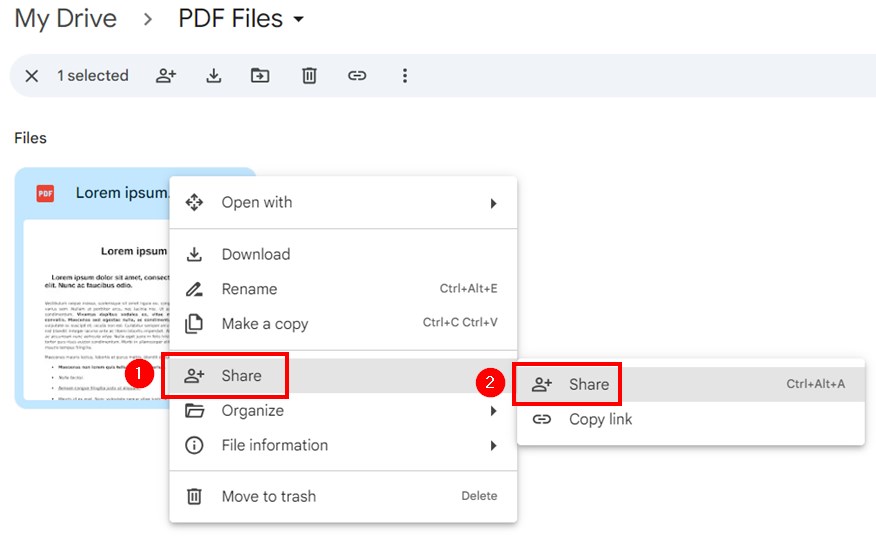 google drive showing pdf sharing process