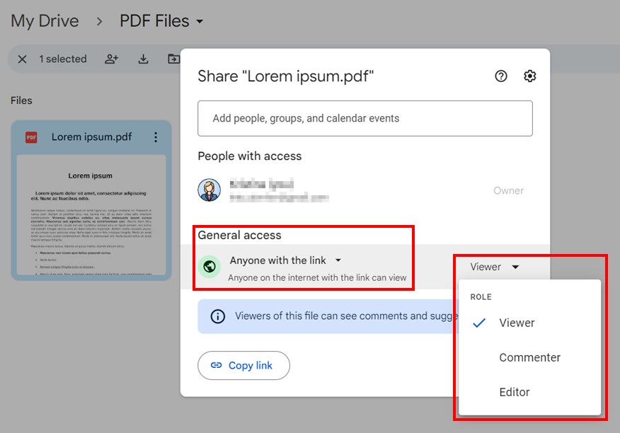 share pdf documents using google drive