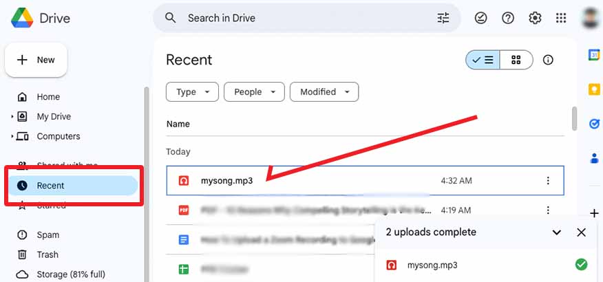 upload mp3 files to google drive