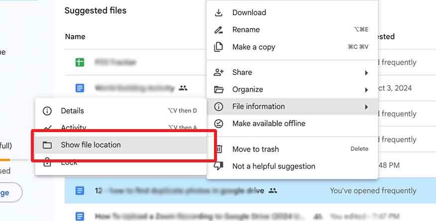 finding file location in google drive