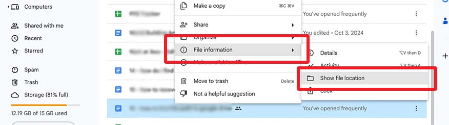 how to find the path of a file in google drive