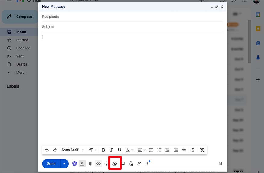 how to attach google drive file to email