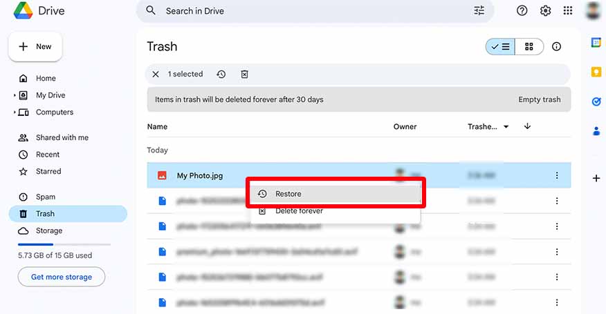 how to retrieve permanently deleted photos from google drive