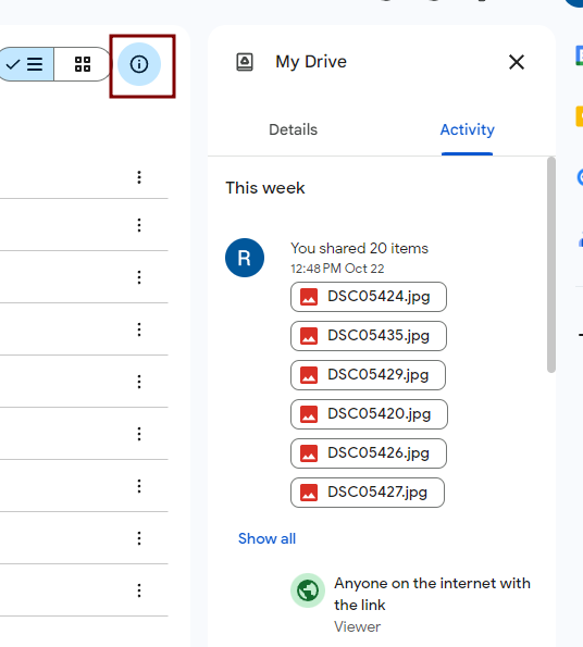 google drive delete activity