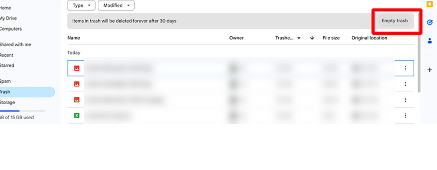 permanently delete files in Google Drive