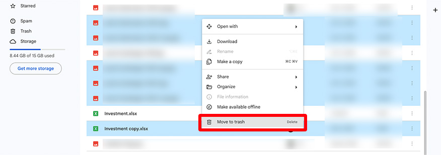 how to mass delete files in Google Drive