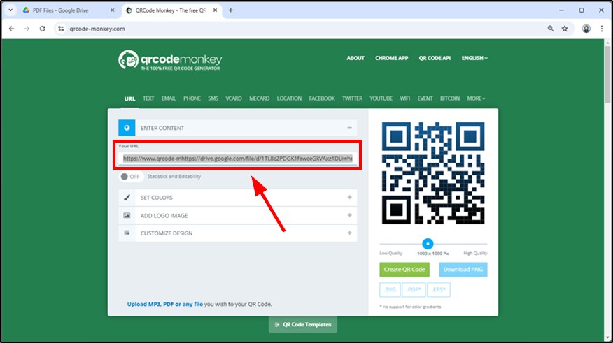 qr code creation for google drive pdf file