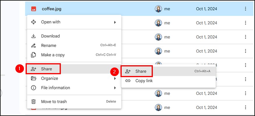 steps to share photos using google drive