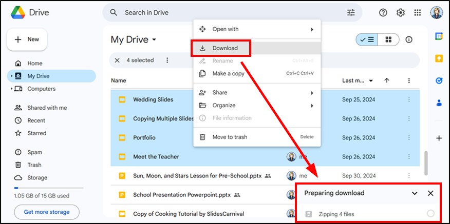 extracting zip files on google drive