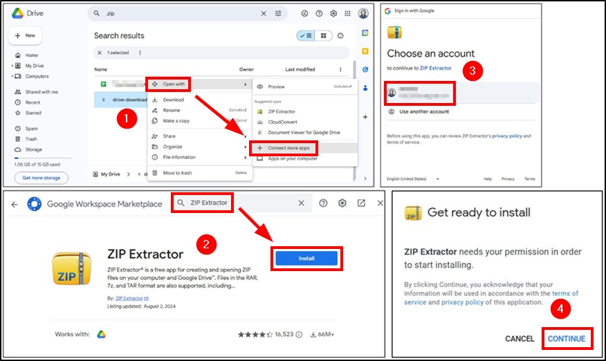 managing zip files on google drive