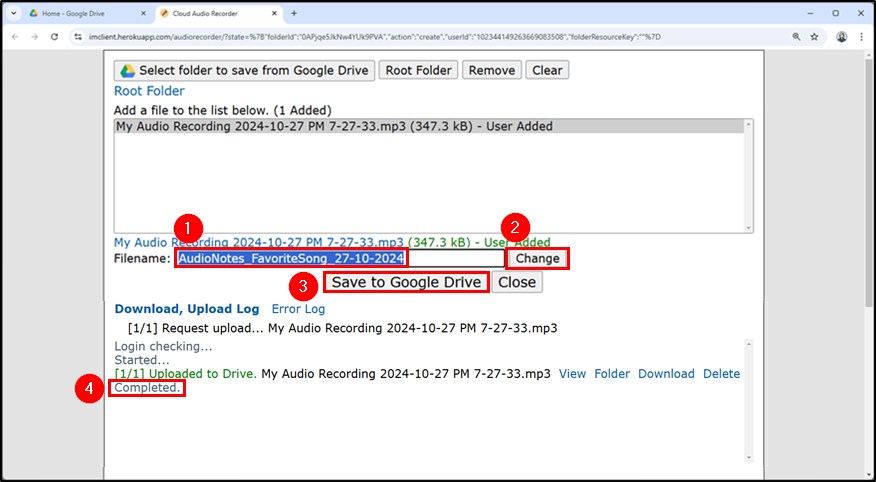 how to make a audio file on Google Drive