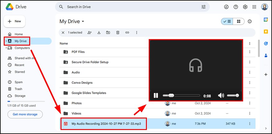 creating an audio file in Google Drive