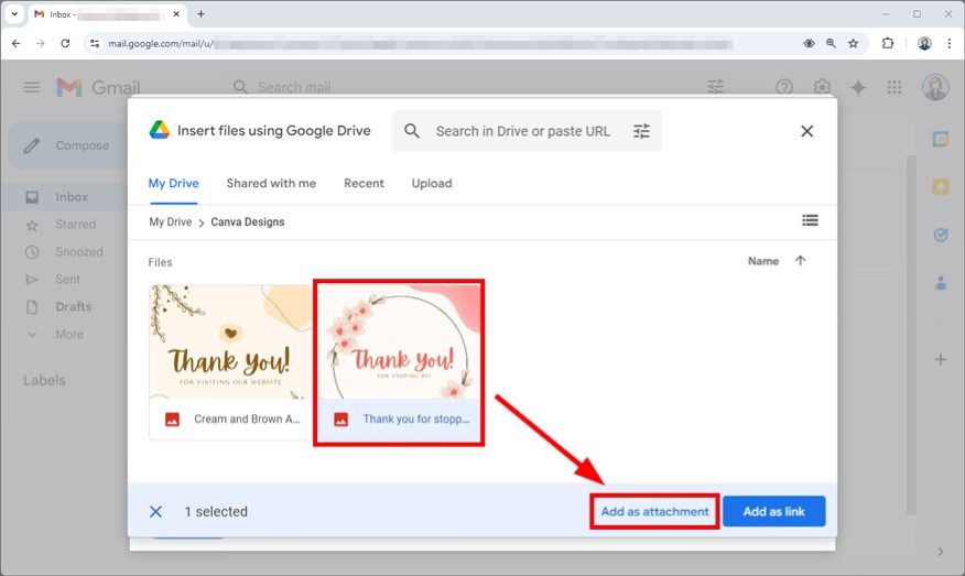 how to attach google drive files to email