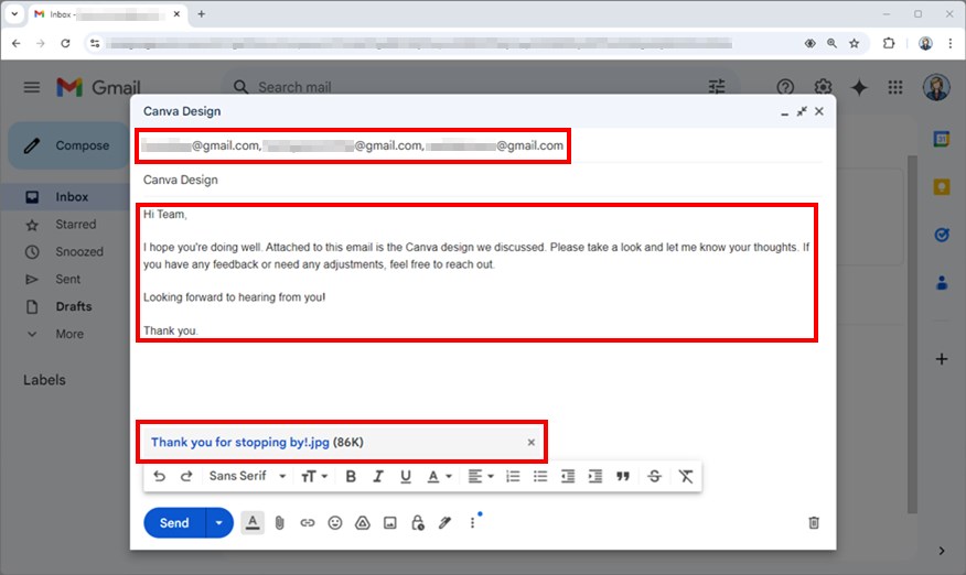 emailing google drive attachments