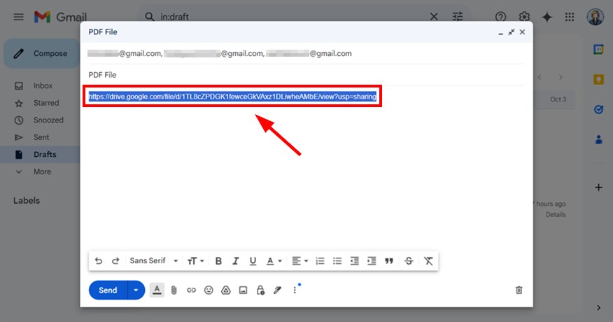 instructions for sending google drive link