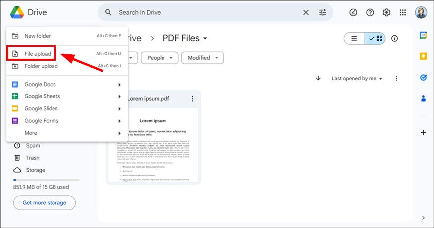 pdf upload to google drive process