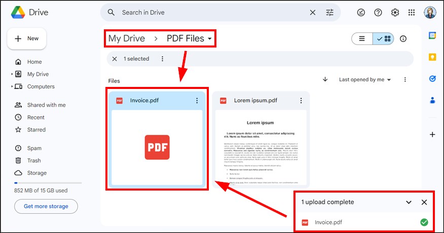 sending pdf documents to google drive