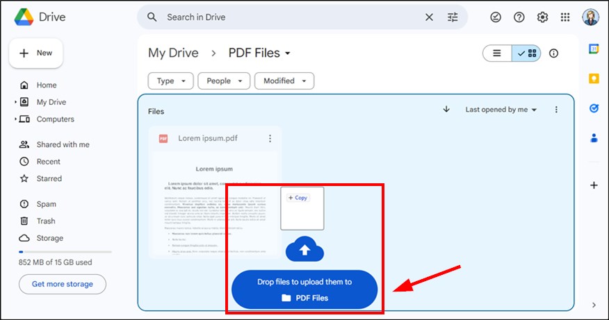 sending pdf files to google drive easily