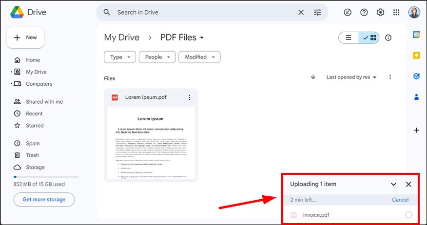 send pdf to google drive account