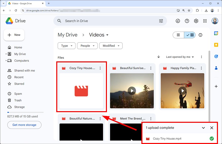 easy video sending to google drive