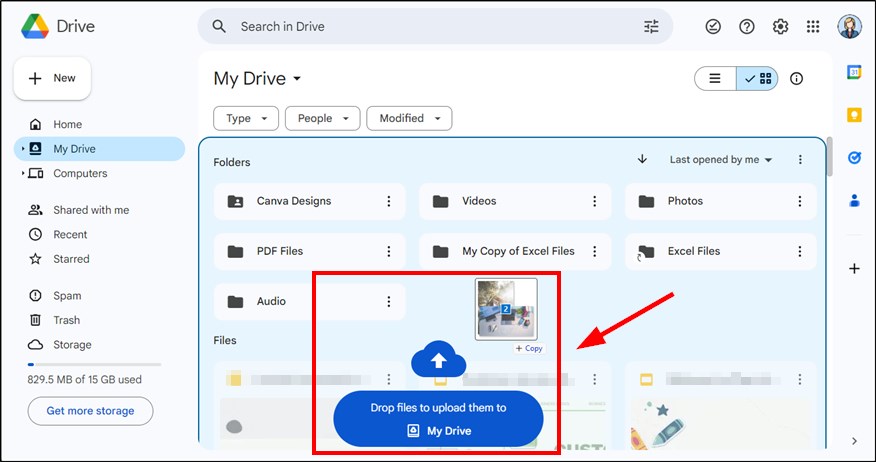 steps to send files to google drive