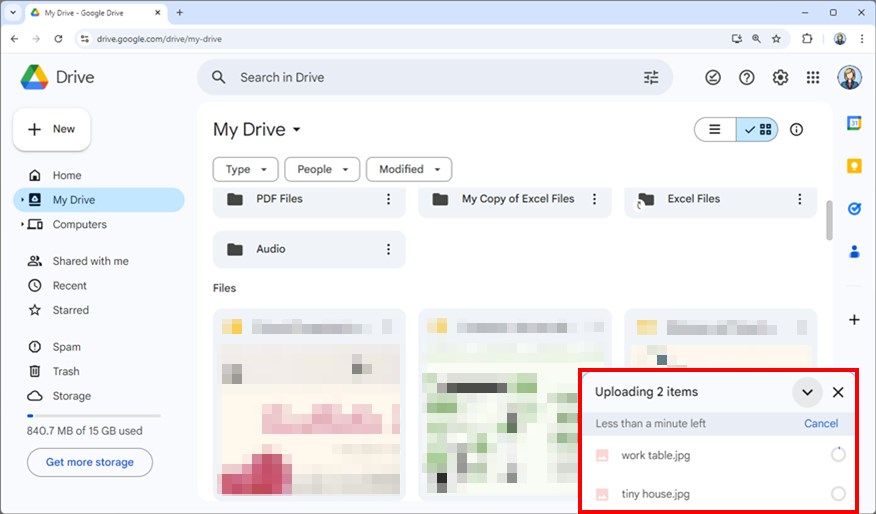 methods in sending files to google drive