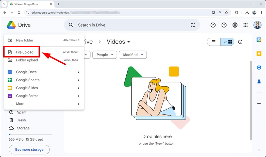 how to use google drive to send large video files