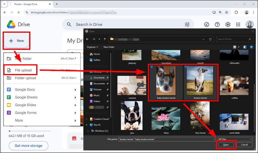 sending photos using google drive