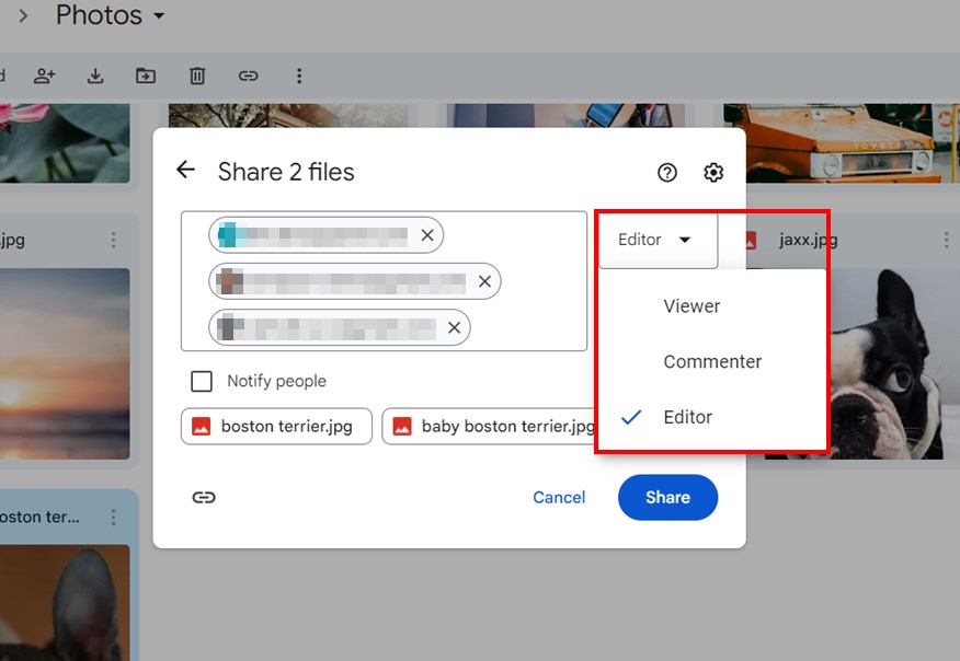 google drive photo sharing process