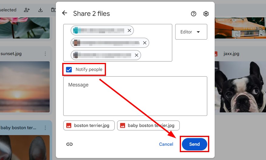 steps for sending photos via google drive