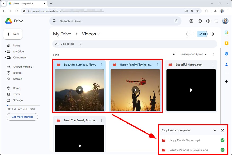 how to send a video on google drive