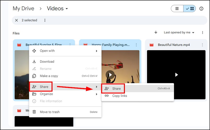 how to send videos via google drive