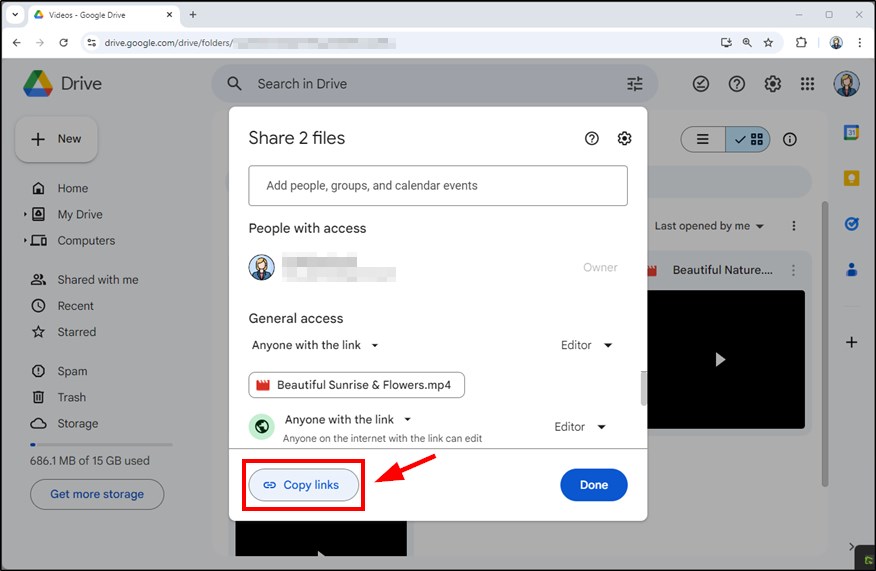 sending videos using google drive