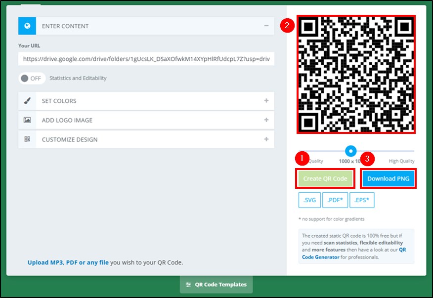 make qr code to open google drive folder