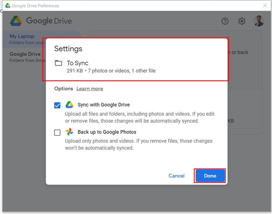 sync local folder to Google Drive